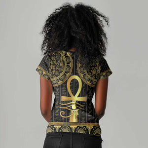 Afro Ancient Egypt Ankh and Eye Of Horus Women V-Neck T-Shirt Egyptian Hieroglyphs