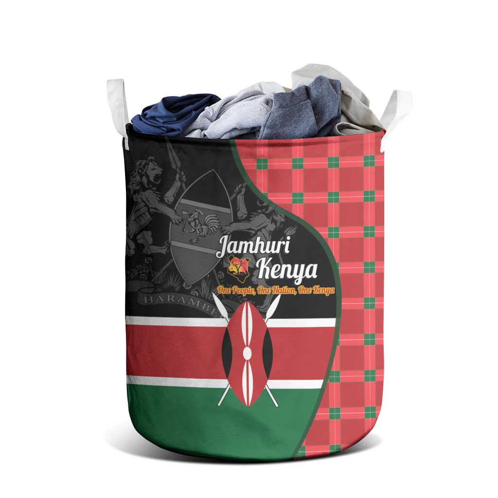Afro Jamhuri ya Kenya Laundry Basket One People One Nation Massai Shuka Pattern - African Pride