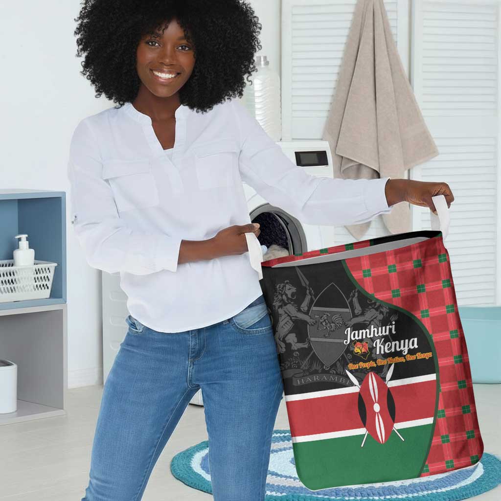 Afro Jamhuri ya Kenya Laundry Basket One People One Nation Massai Shuka Pattern - African Pride