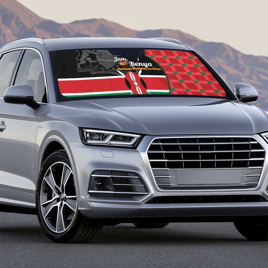 Kenya Jamhuri Day Auto Sun Shade One People One Nation Massai Shuka Pattern