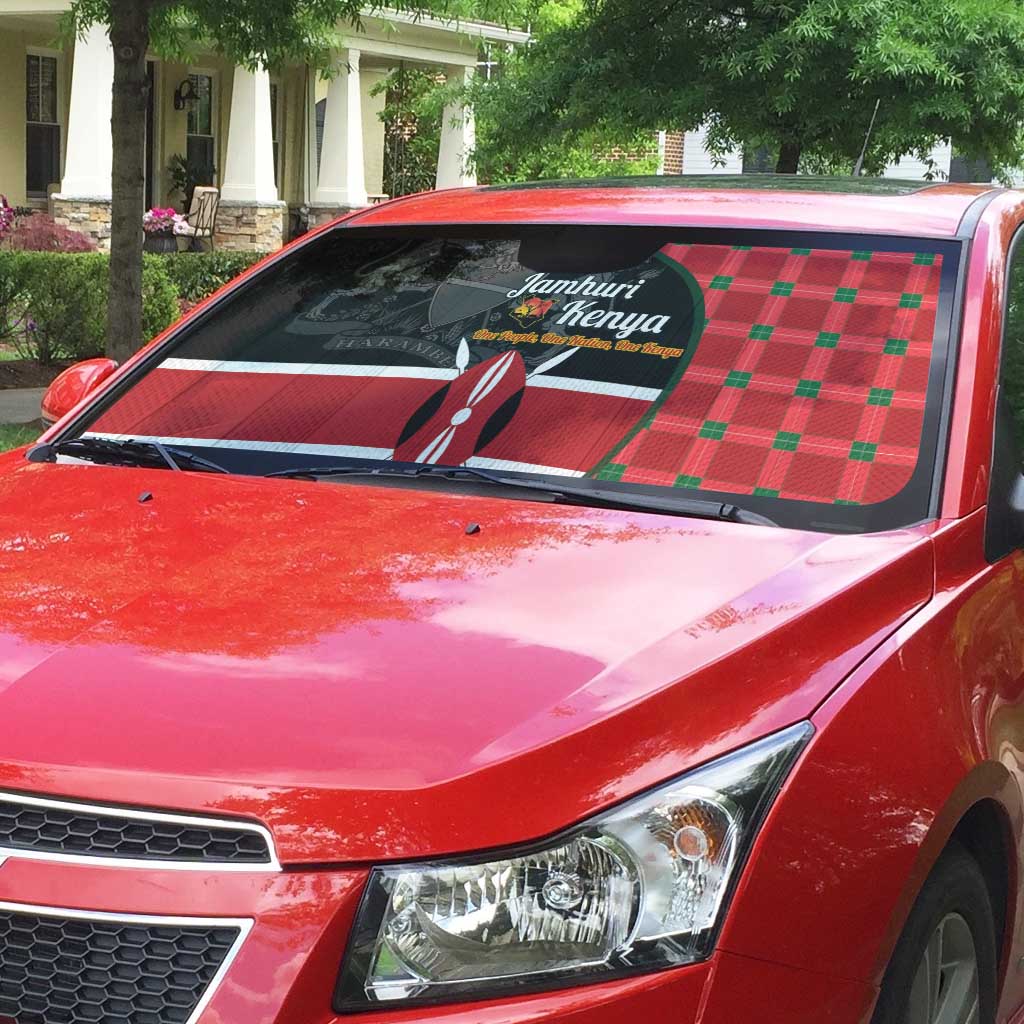 Kenya Jamhuri Day Auto Sun Shade One People One Nation Massai Shuka Pattern