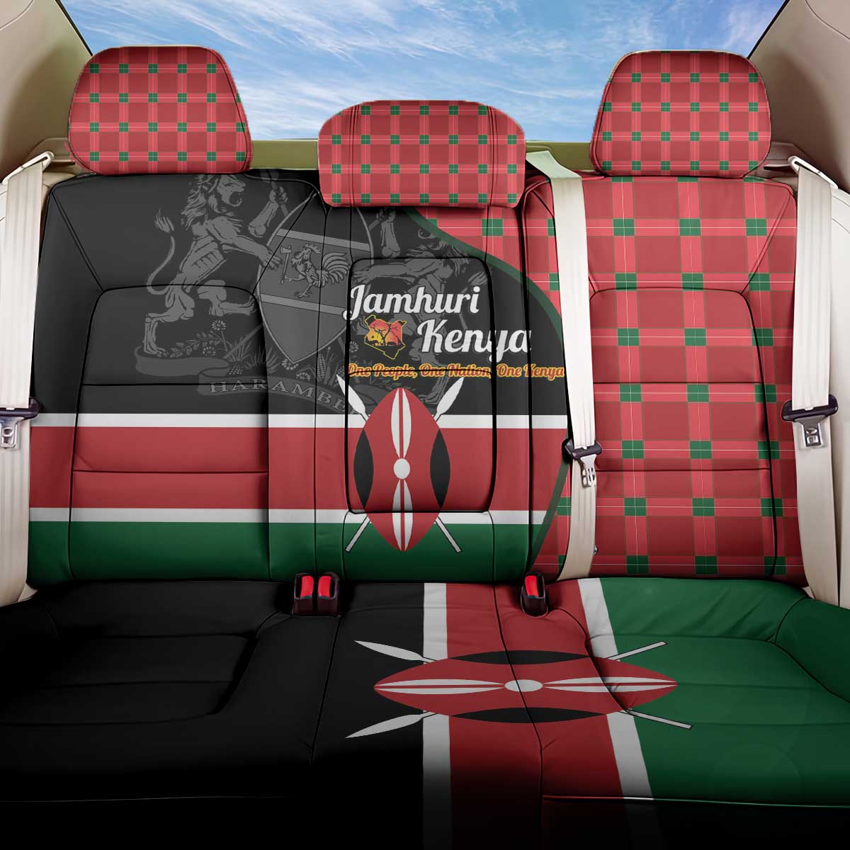 Afro Jamhuri ya Kenya Back Car Seat Cover One People One Nation Massai Shuka Pattern - African Pride