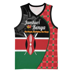 Afro Jamhuri ya Kenya Basketball Jersey One People One Nation Massai Shuka Pattern - African Pride