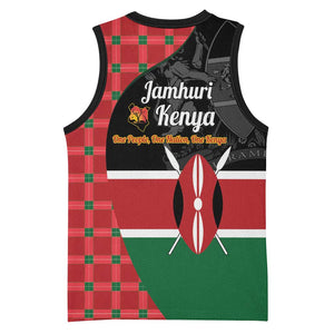 Afro Jamhuri ya Kenya Basketball Jersey One People One Nation Massai Shuka Pattern - African Pride