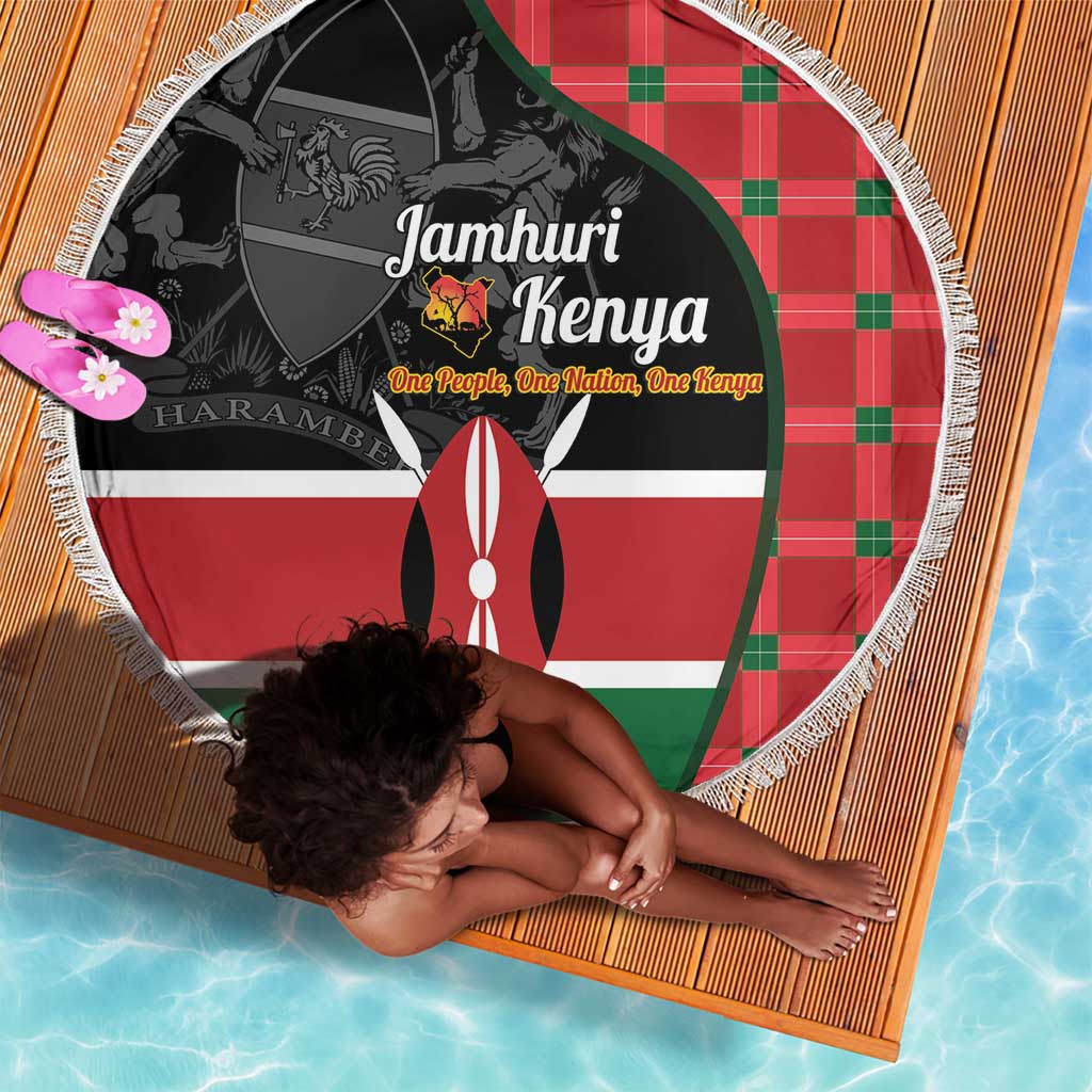 Afro Jamhuri ya Kenya Beach Blanket One People One Nation Massai Shuka Pattern - African Pride