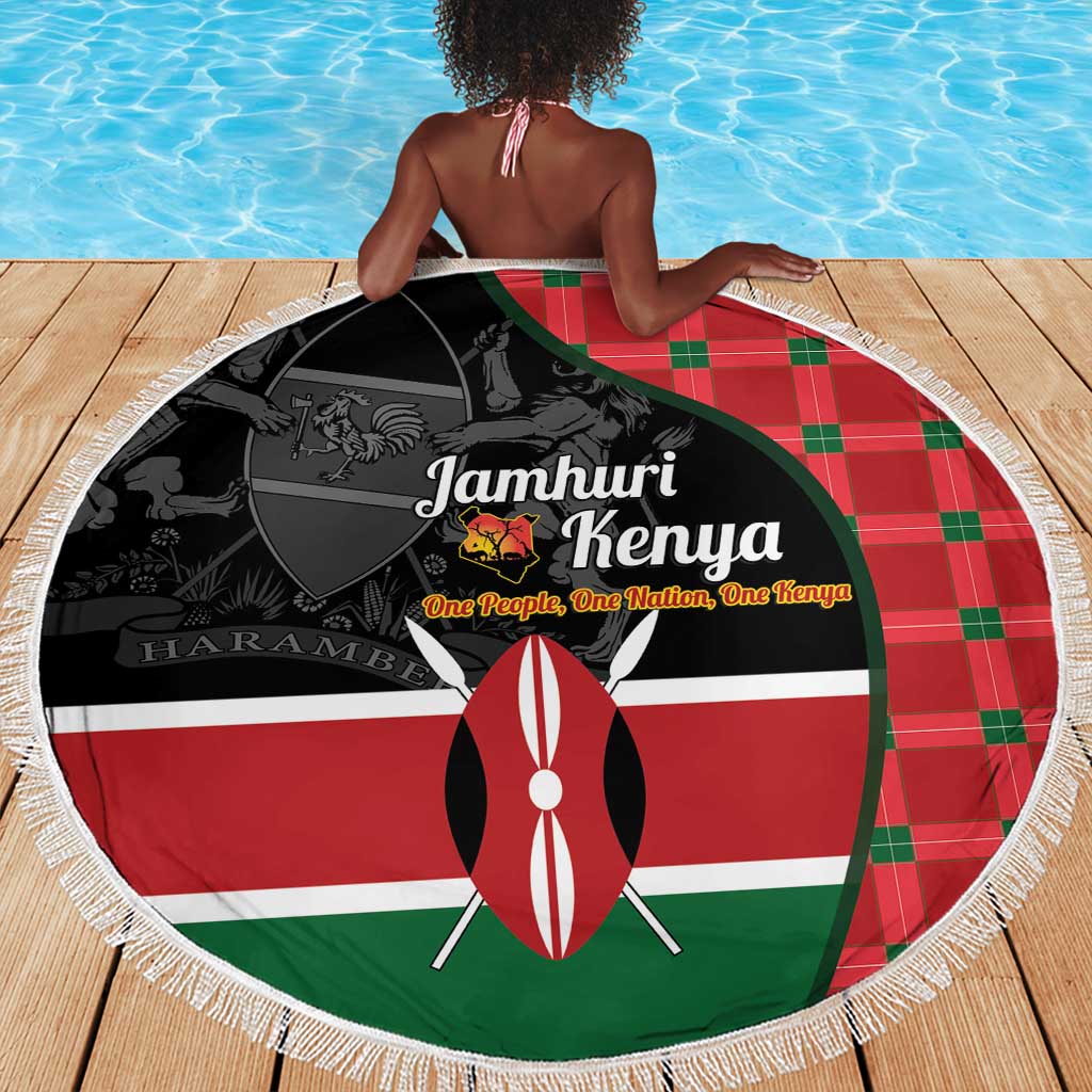 Afro Jamhuri ya Kenya Beach Blanket One People One Nation Massai Shuka Pattern - African Pride