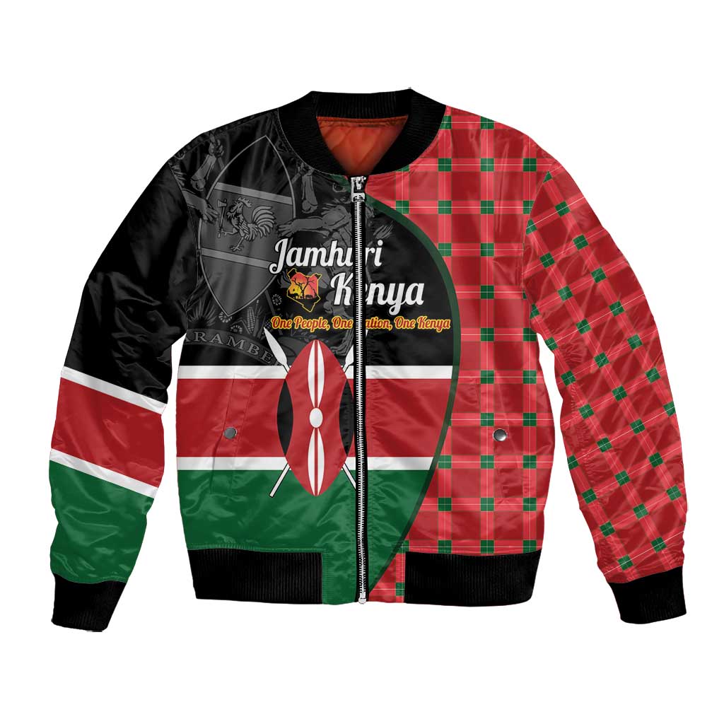 Afro Jamhuri ya Kenya Bomber Jacket One People One Nation Massai Shuka Pattern - African Pride