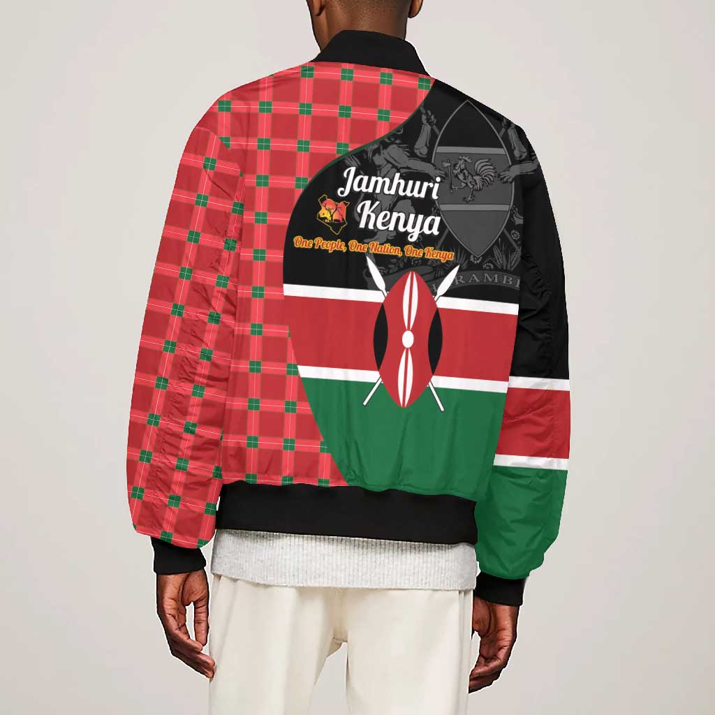 Afro Jamhuri ya Kenya Bomber Jacket One People One Nation Massai Shuka Pattern - African Pride