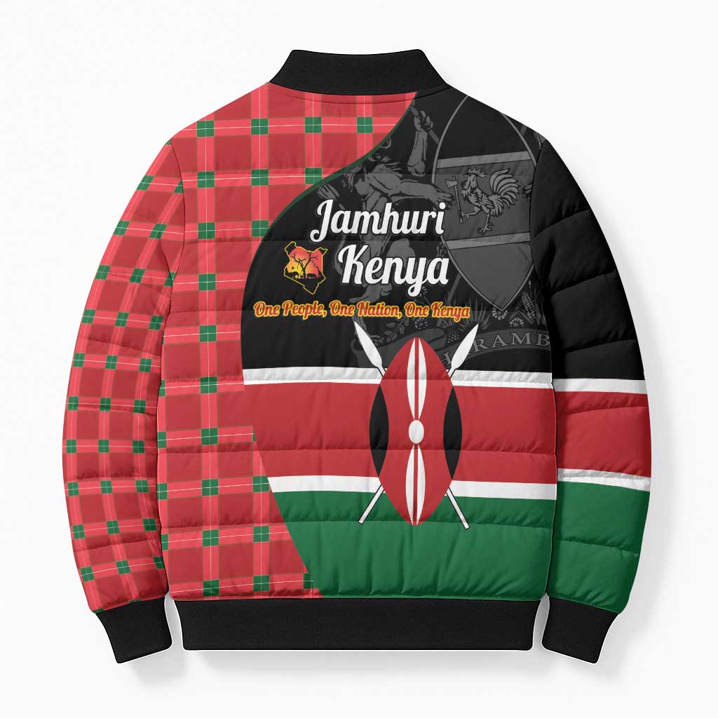 Kenya Jamhuri Day Bomber Puffer Jacket One People One Nation Massai Shuka Pattern