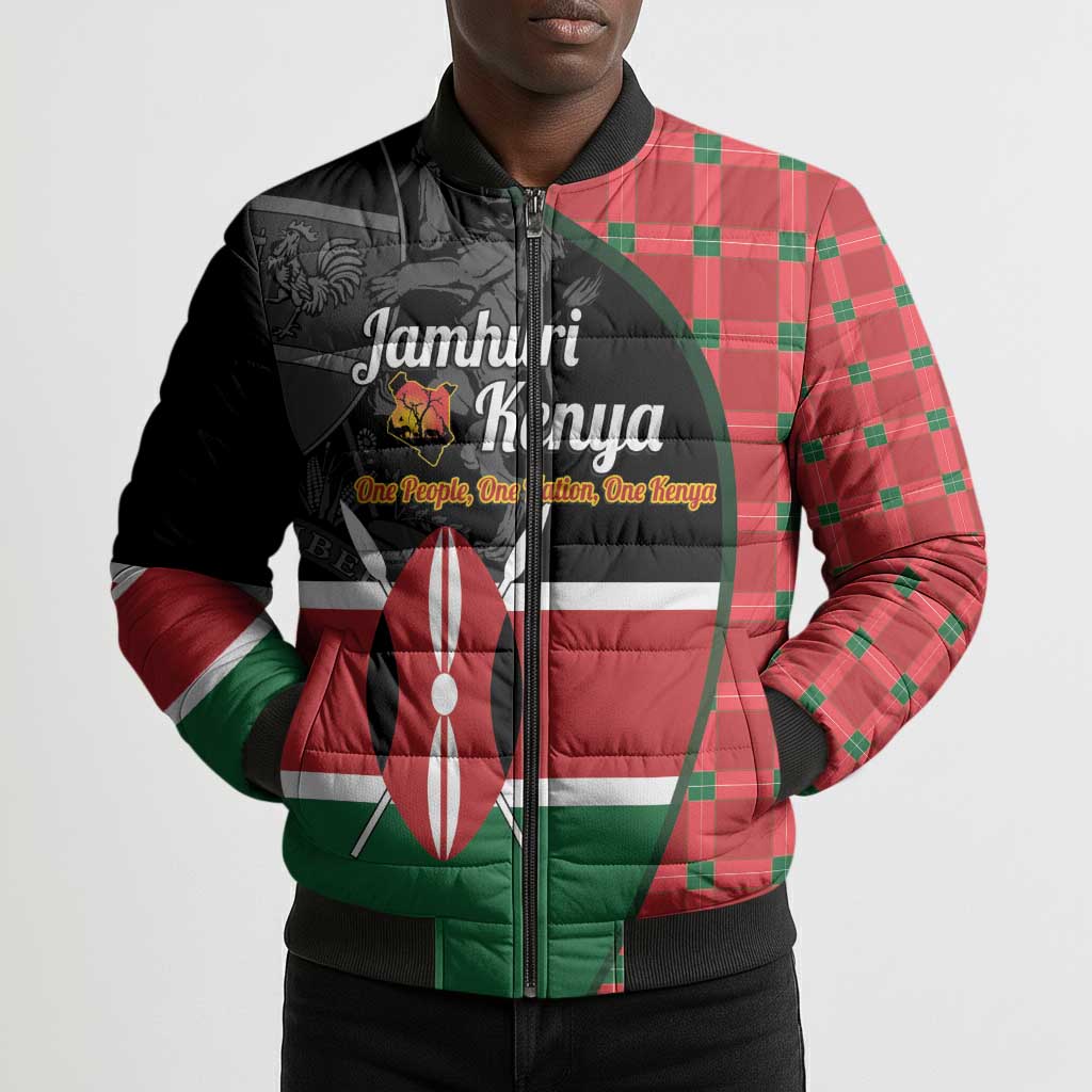 Kenya Jamhuri Day Bomber Puffer Jacket One People One Nation Massai Shuka Pattern