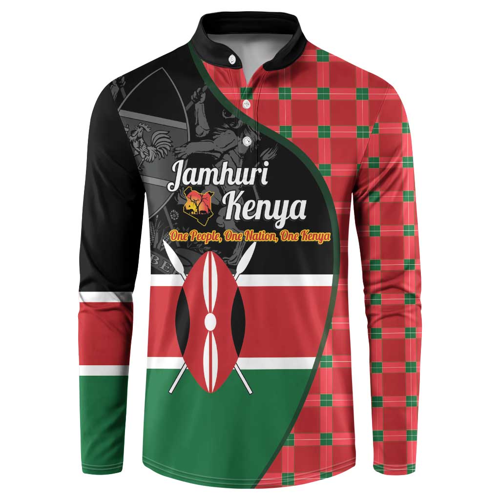Kenya Jamhuri Day Button Sweatshirt One People One Nation Massai Shuka Pattern
