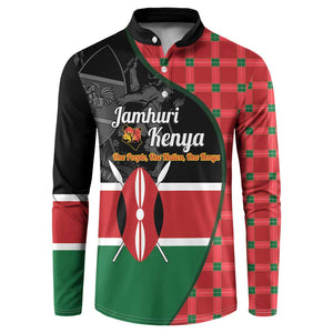 Kenya Jamhuri Day Button Sweatshirt One People One Nation Massai Shuka Pattern