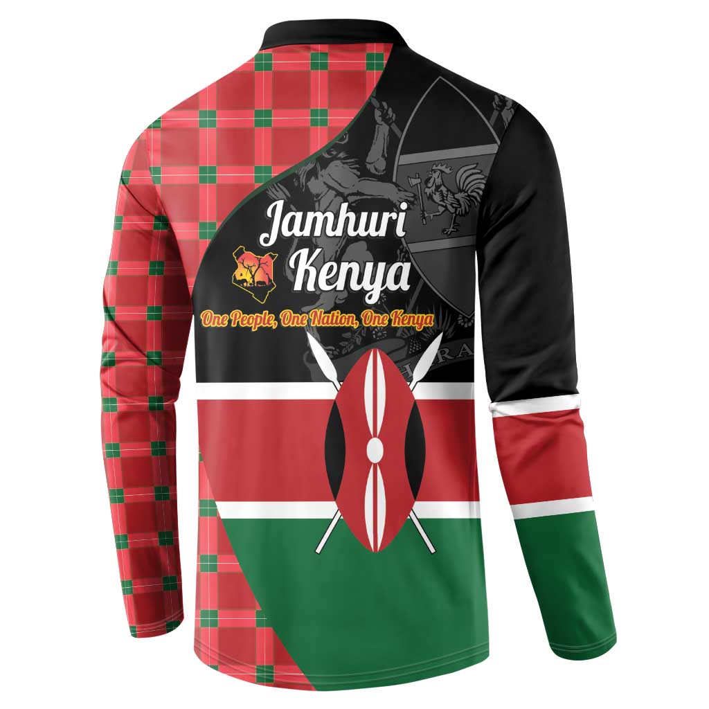 Kenya Jamhuri Day Button Sweatshirt One People One Nation Massai Shuka Pattern