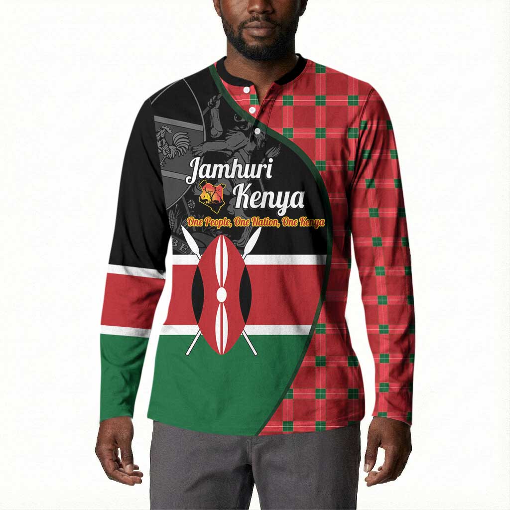 Kenya Jamhuri Day Button Sweatshirt One People One Nation Massai Shuka Pattern