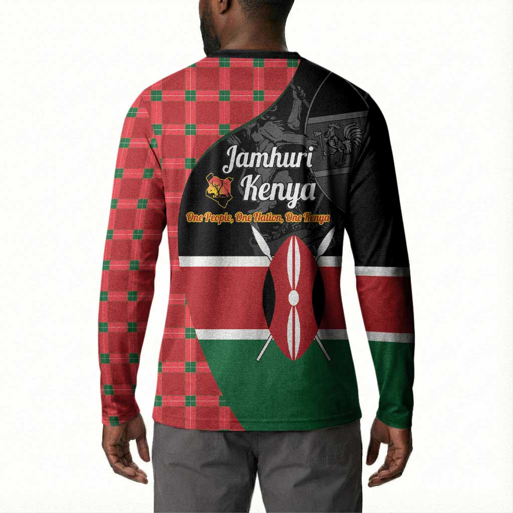 Kenya Jamhuri Day Button Sweatshirt One People One Nation Massai Shuka Pattern