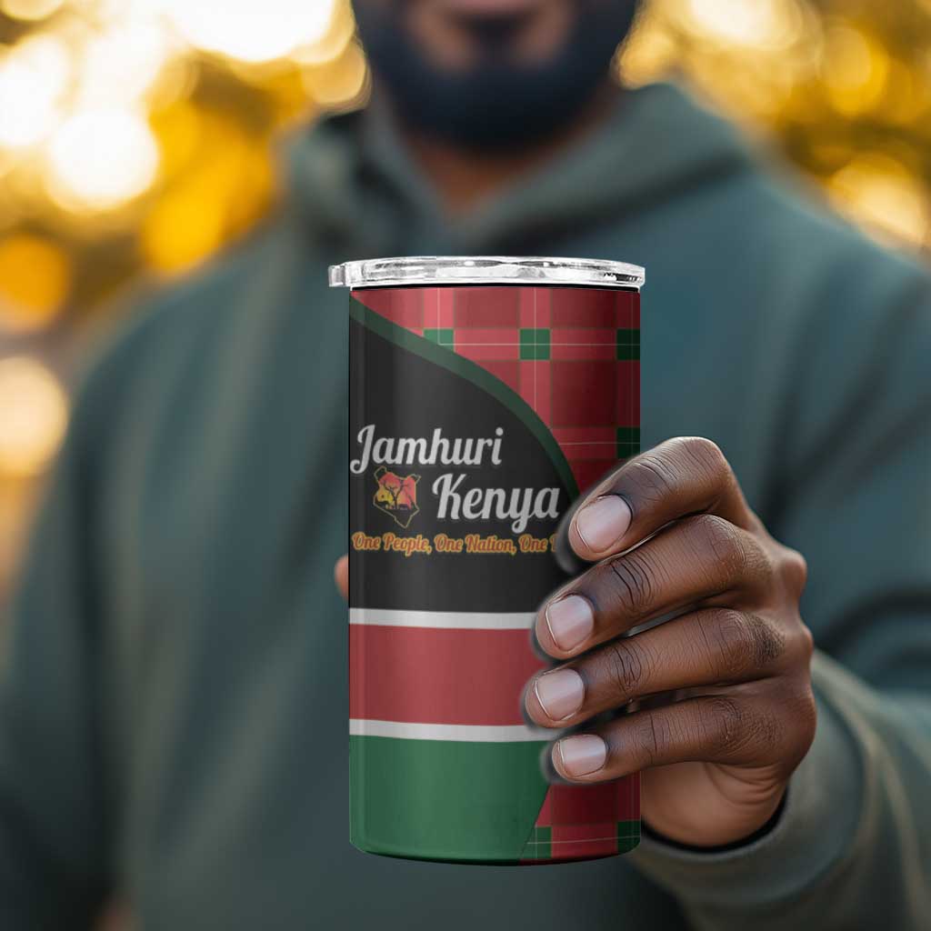 Afro Jamhuri ya Kenya 4 in 1 Can Cooler Tumbler One People One Nation Massai Shuka Pattern - African Pride