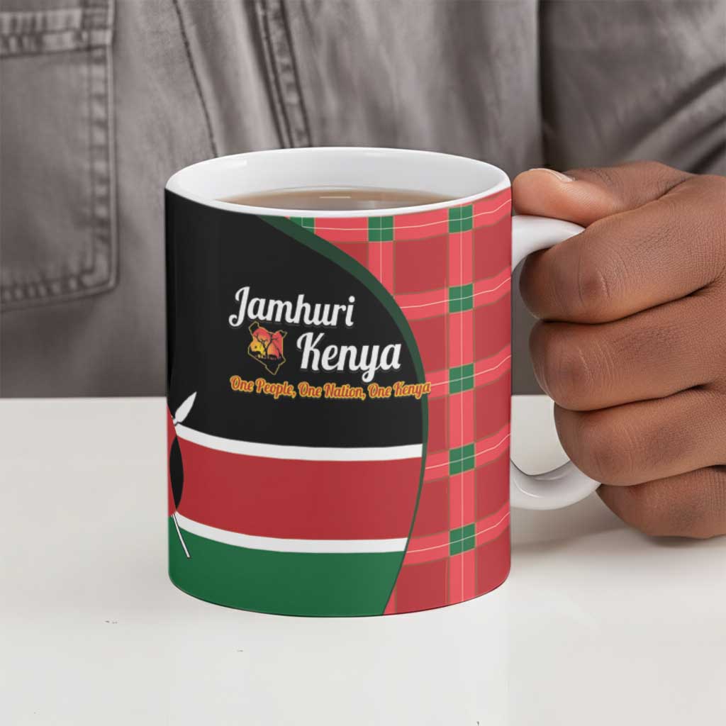 Kenya Jamhuri Day Ceramic Mug One People One Nation Massai Shuka Pattern