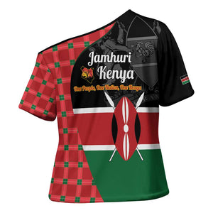 Kenya Jamhuri Day Cross Shoulder Shirt One People One Nation Massai Shuka Pattern