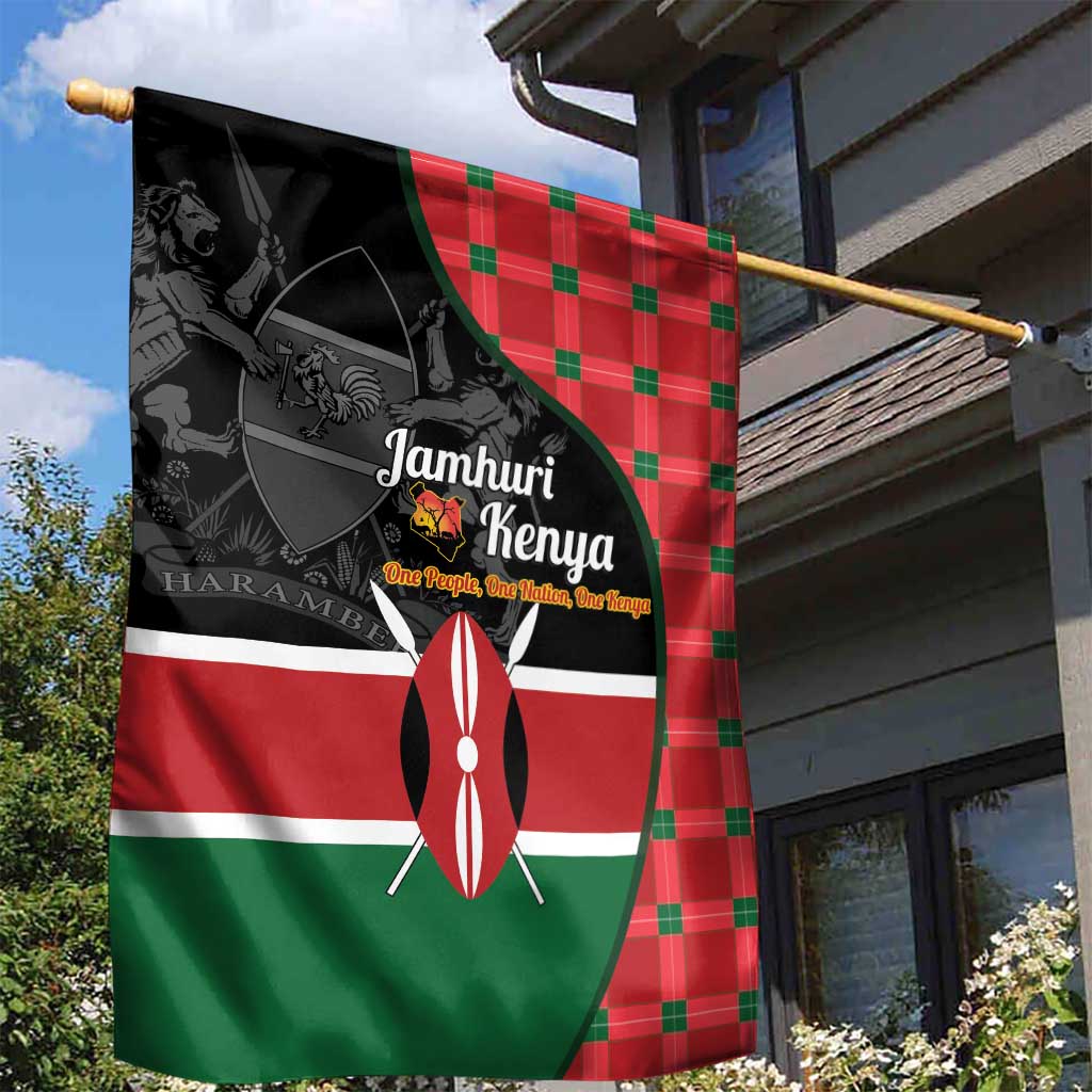 Afro Jamhuri ya Kenya Garden Flag One People One Nation Massai Shuka Pattern - African Pride