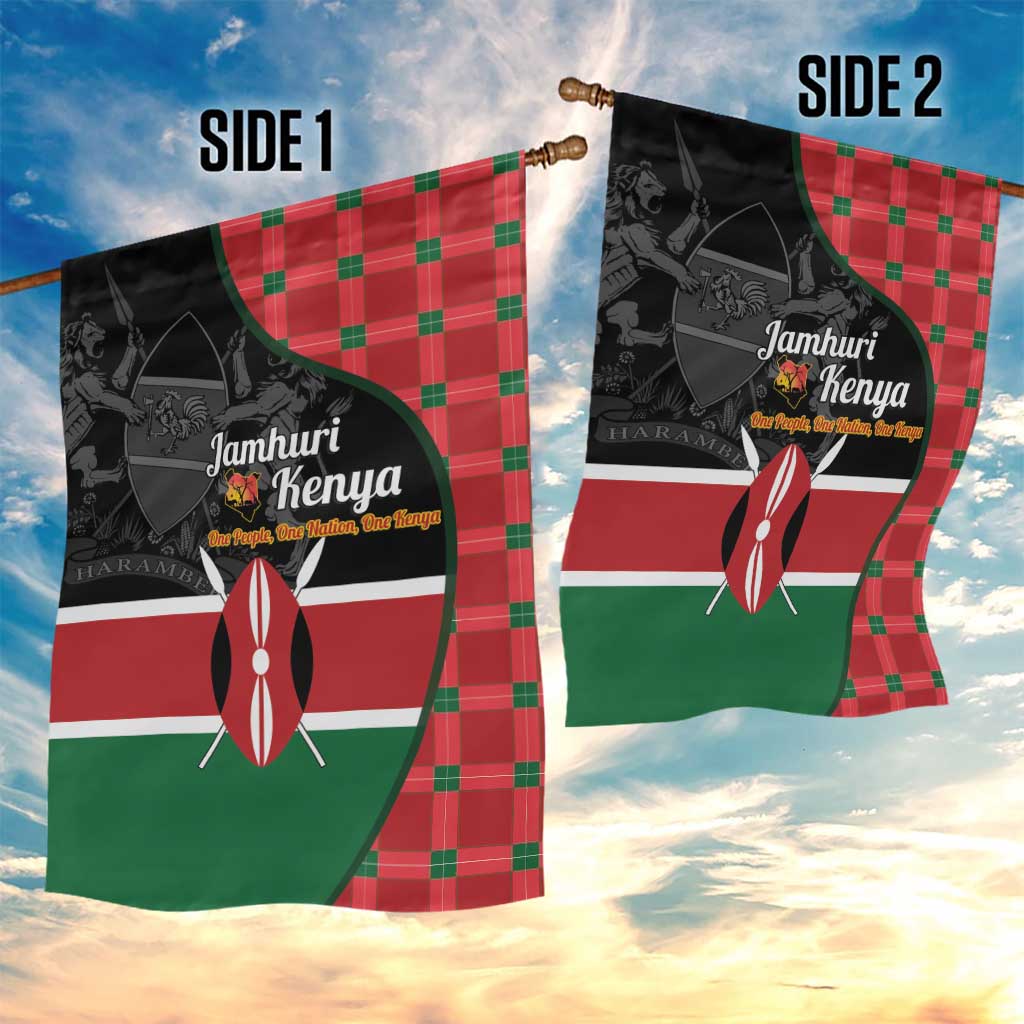 Afro Jamhuri ya Kenya Garden Flag One People One Nation Massai Shuka Pattern - African Pride