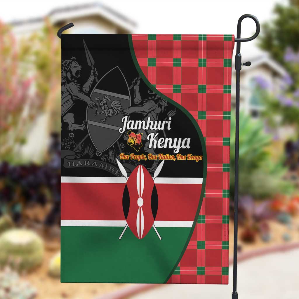 Afro Jamhuri ya Kenya Garden Flag One People One Nation Massai Shuka Pattern - African Pride
