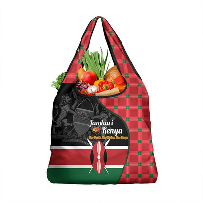 Afro Jamhuri ya Kenya Grocery Bag One People One Nation Massai Shuka Pattern - African Pride