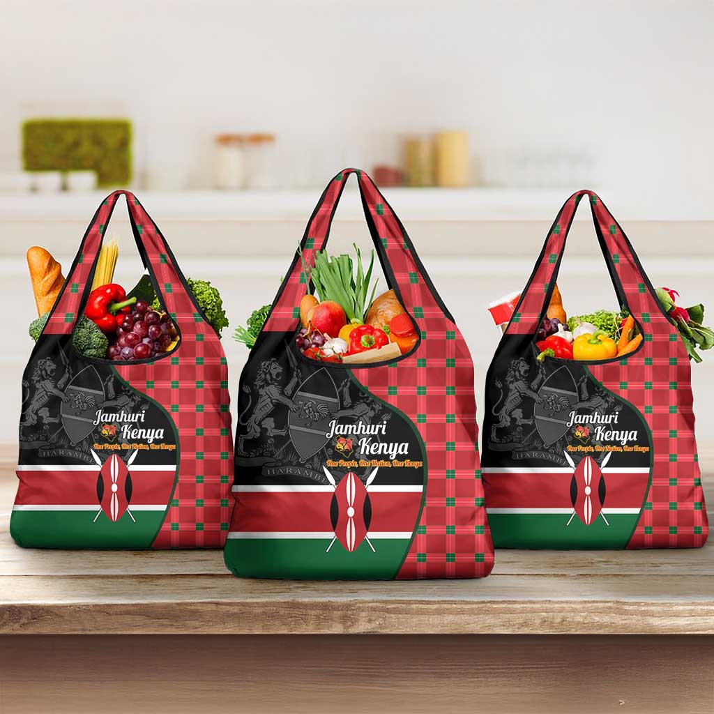 Afro Jamhuri ya Kenya Grocery Bag One People One Nation Massai Shuka Pattern - African Pride