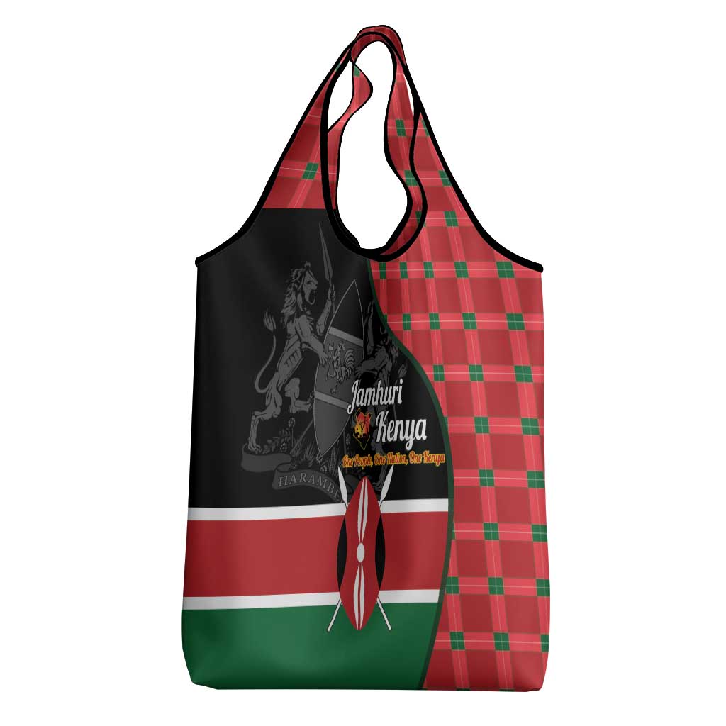 Afro Jamhuri ya Kenya Grocery Bag One People One Nation Massai Shuka Pattern - African Pride