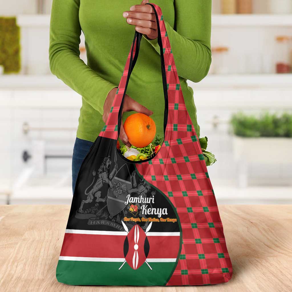 Afro Jamhuri ya Kenya Grocery Bag One People One Nation Massai Shuka Pattern - African Pride