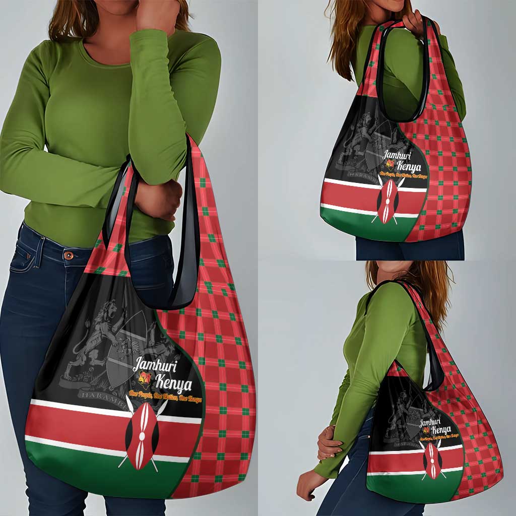 Afro Jamhuri ya Kenya Grocery Bag One People One Nation Massai Shuka Pattern - African Pride
