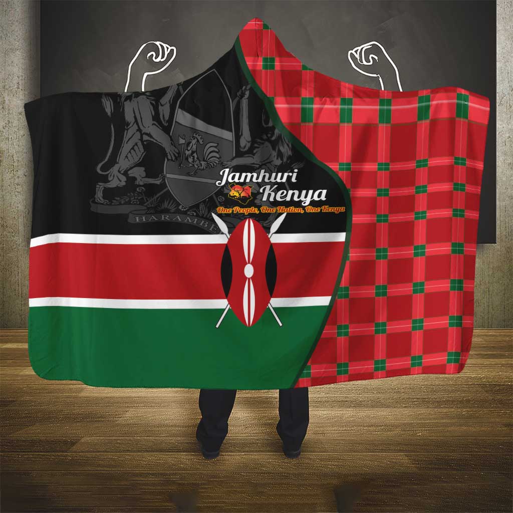 Afro Jamhuri ya Kenya Hooded Blanket One People One Nation Massai Shuka Pattern - African Pride