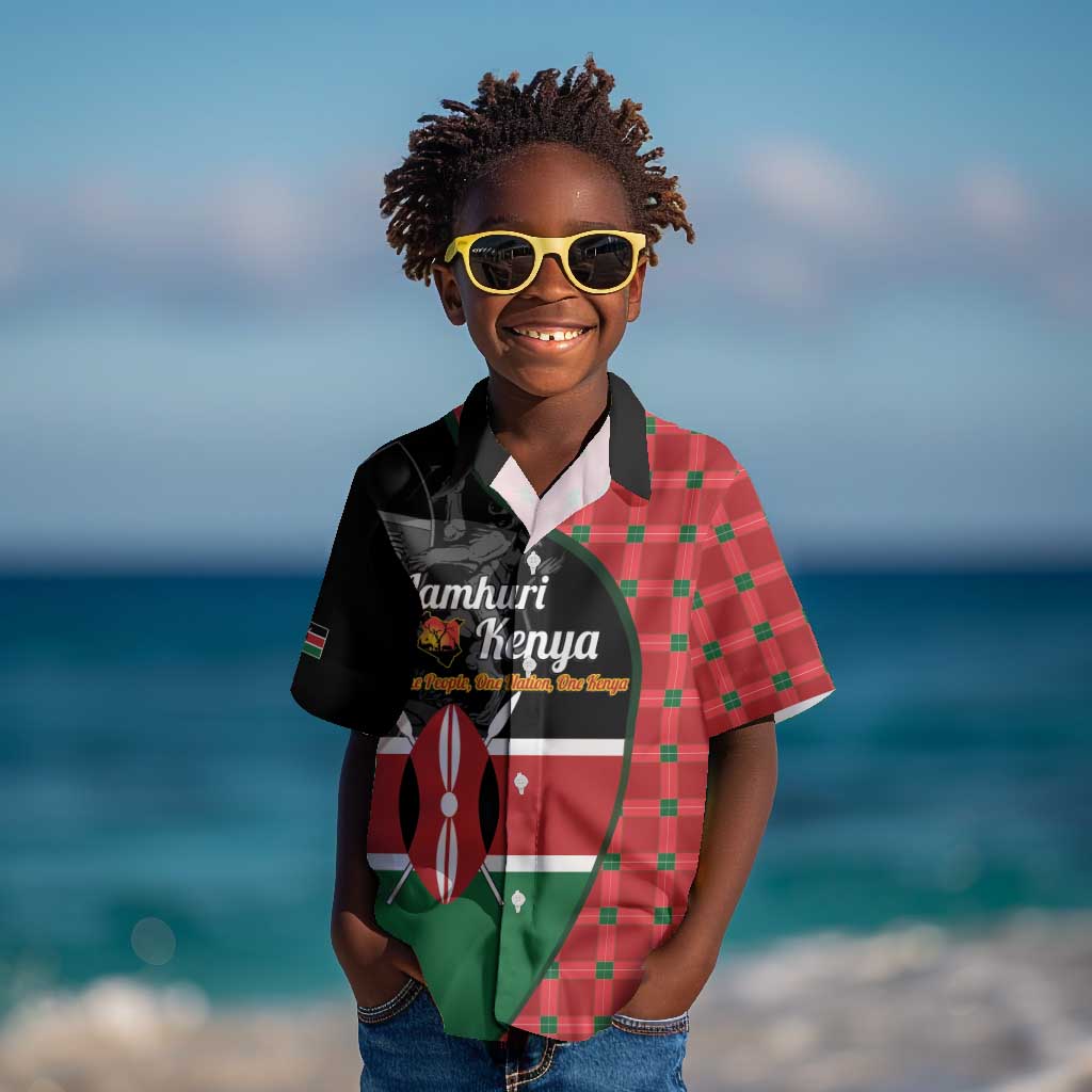 Afro Jamhuri ya Kenya Kid Hawaiian Shirt One People One Nation Massai Shuka Pattern LT14