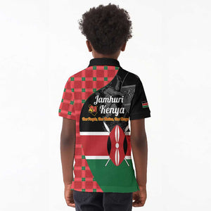 Afro Jamhuri ya Kenya Kid Polo Shirt One People One Nation Massai Shuka Pattern LT14
