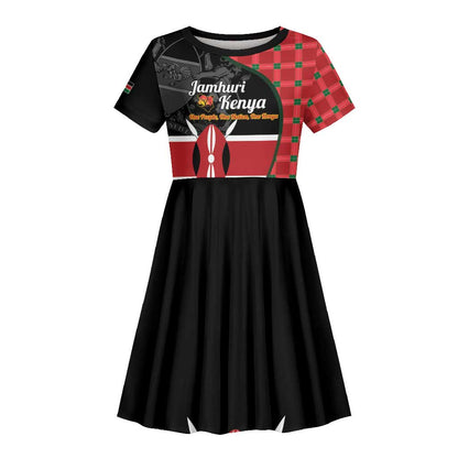 Afro Jamhuri ya Kenya Kid Short Sleeve Dress One People One Nation Massai Shuka Pattern LT14