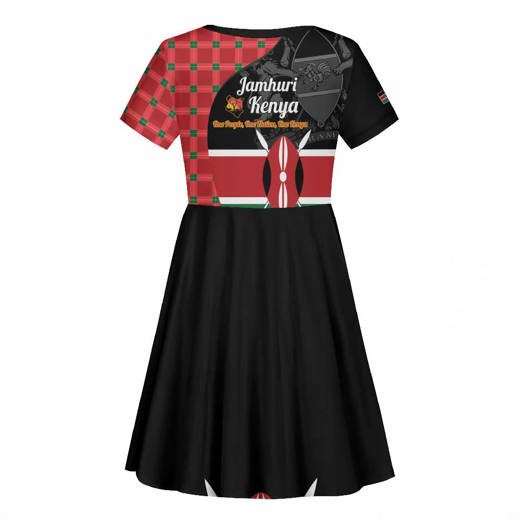 Afro Jamhuri ya Kenya Kid Short Sleeve Dress One People One Nation Massai Shuka Pattern LT14