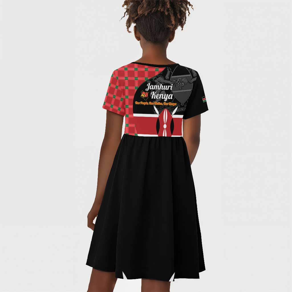 Afro Jamhuri ya Kenya Kid Short Sleeve Dress One People One Nation Massai Shuka Pattern LT14