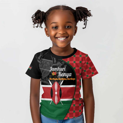 Afro Jamhuri ya Kenya Kid T shirt One People One Nation Massai Shuka Pattern LT14