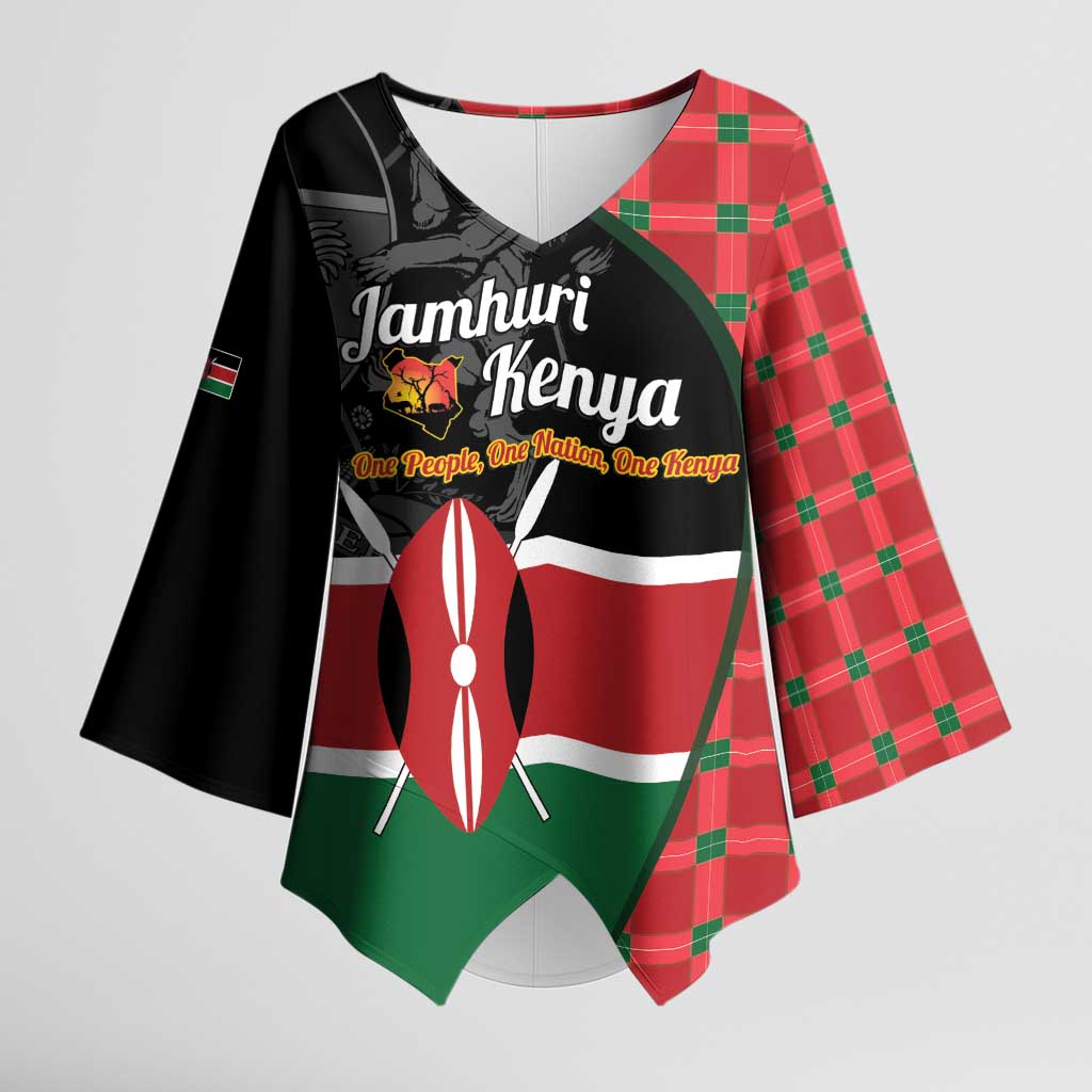 Kenya Jamhuri Day Kimono Sleeve Blouse One People One Nation Massai Shuka Pattern