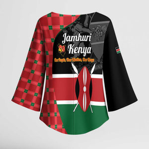 Kenya Jamhuri Day Kimono Sleeve Blouse One People One Nation Massai Shuka Pattern