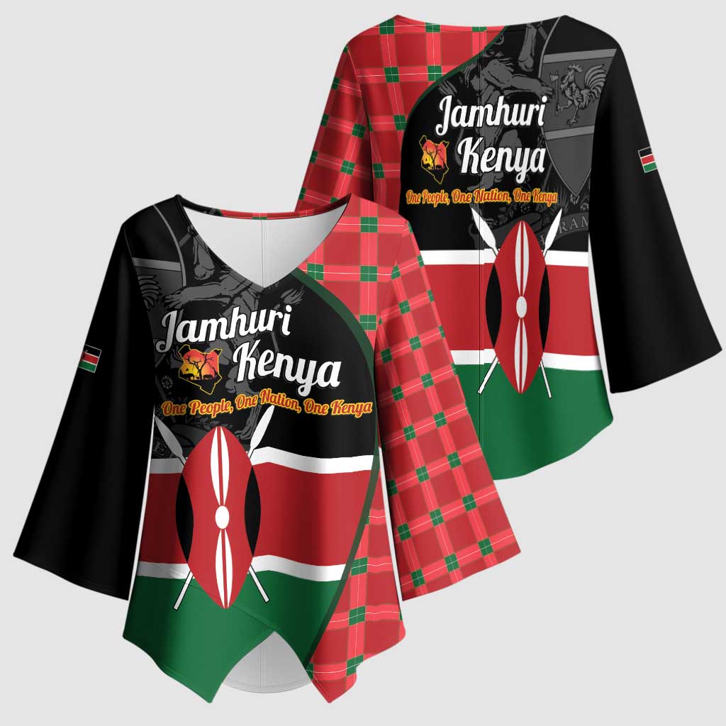 Kenya Jamhuri Day Kimono Sleeve Blouse One People One Nation Massai Shuka Pattern