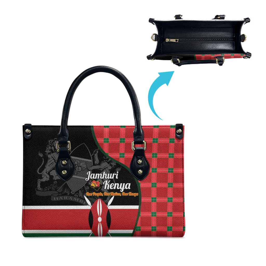 Kenya Jamhuri Day Leather Bag One People One Nation Massai Shuka Pattern