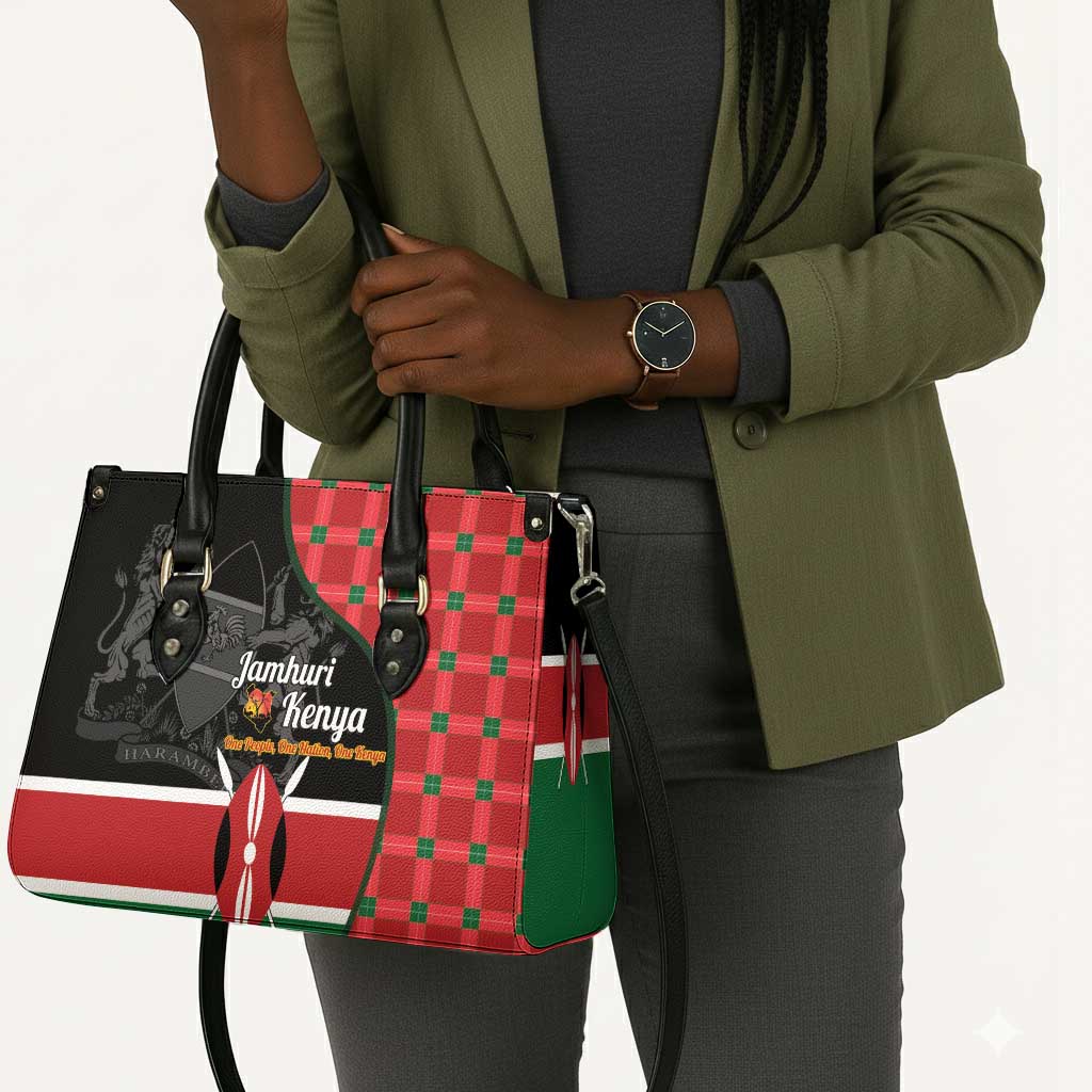 Kenya Jamhuri Day Leather Bag One People One Nation Massai Shuka Pattern