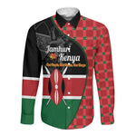 Afro Jamhuri ya Kenya Long Sleeve Button Shirt One People One Nation Massai Shuka Pattern - African Pride