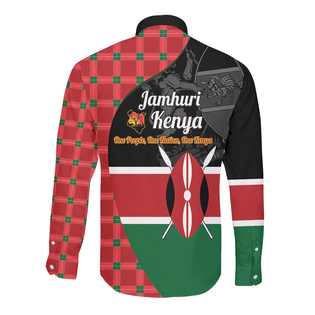 Afro Jamhuri ya Kenya Long Sleeve Button Shirt One People One Nation Massai Shuka Pattern - African Pride