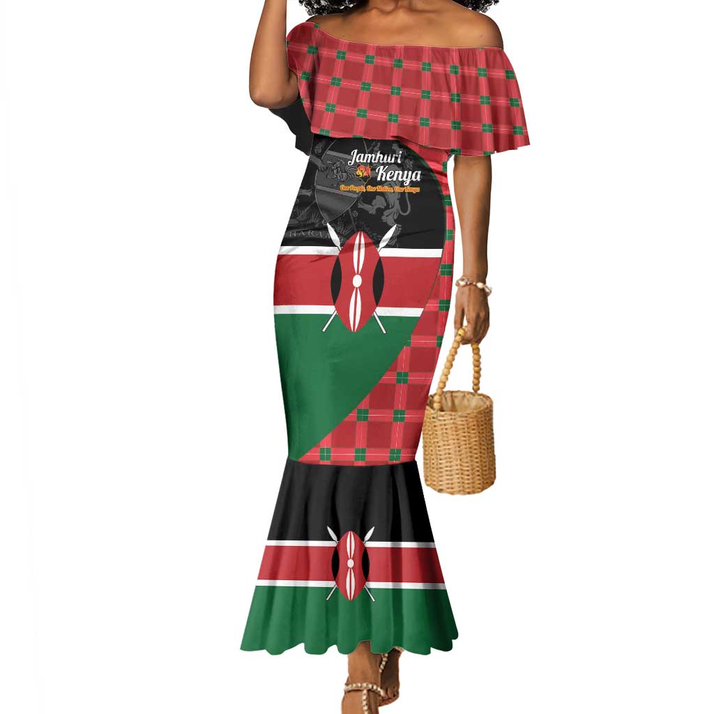 Afro Jamhuri ya Kenya Mermaid Dress One People One Nation Massai Shuka Pattern LT14