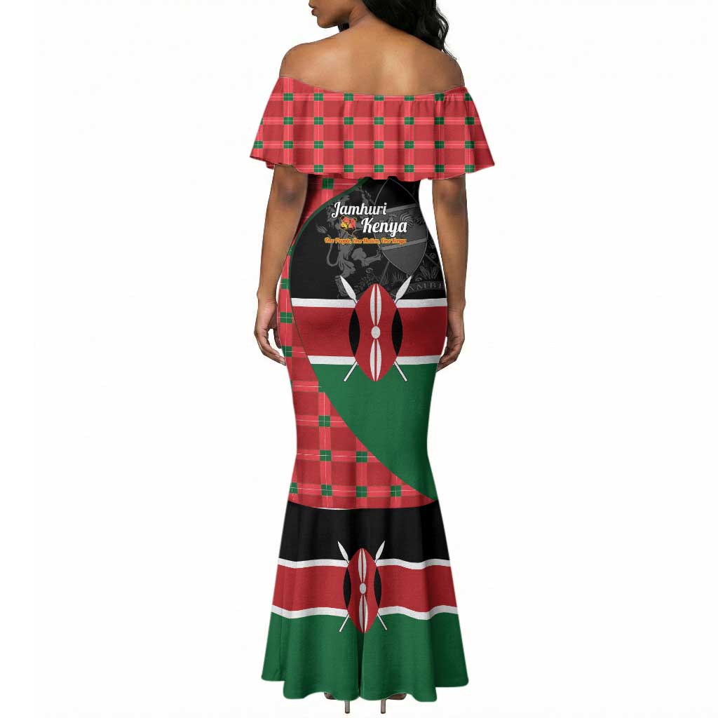 Afro Jamhuri ya Kenya Mermaid Dress One People One Nation Massai Shuka Pattern LT14