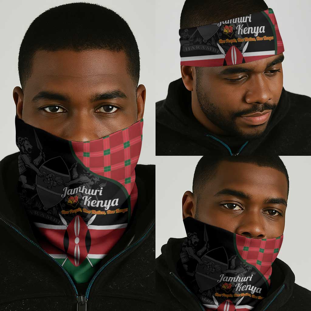 Afro Jamhuri ya Kenya Neck Gaiter One People One Nation Massai Shuka Pattern - African Pride