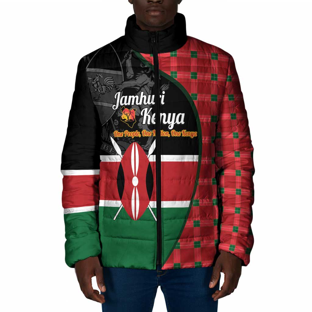 Kenya Jamhuri Day Padded Jacket One People One Nation Massai Shuka Pattern