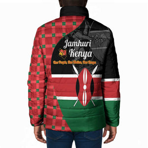 Kenya Jamhuri Day Padded Jacket One People One Nation Massai Shuka Pattern