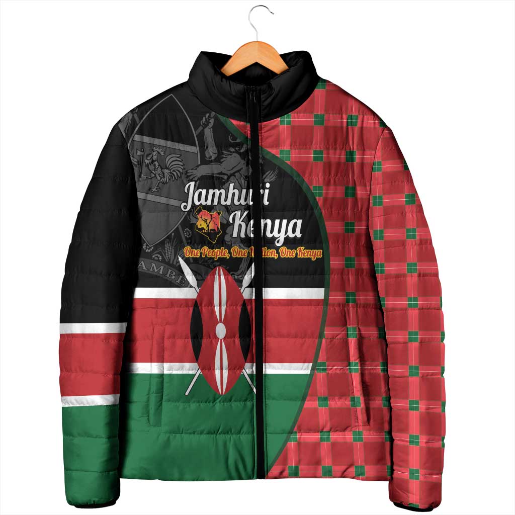 Kenya Jamhuri Day Padded Jacket One People One Nation Massai Shuka Pattern
